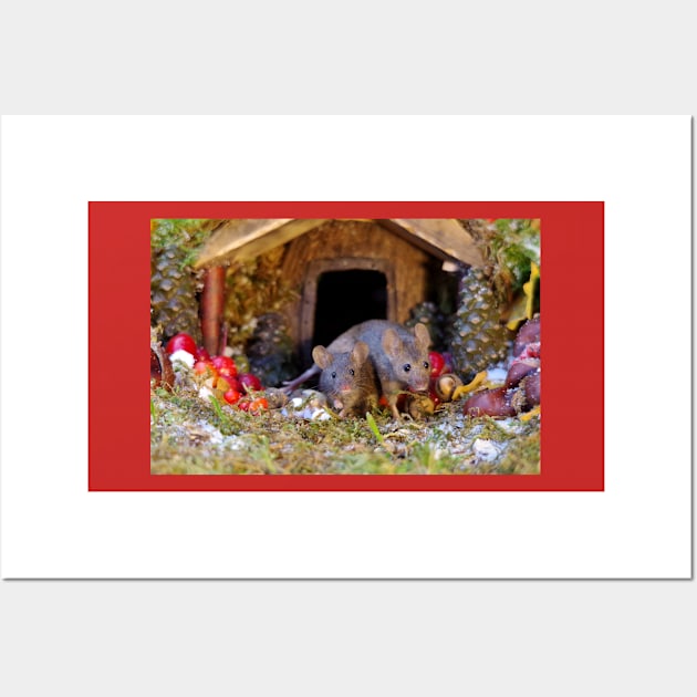 christmas mice at winter  log cabin very festive Wall Art by Simon-dell